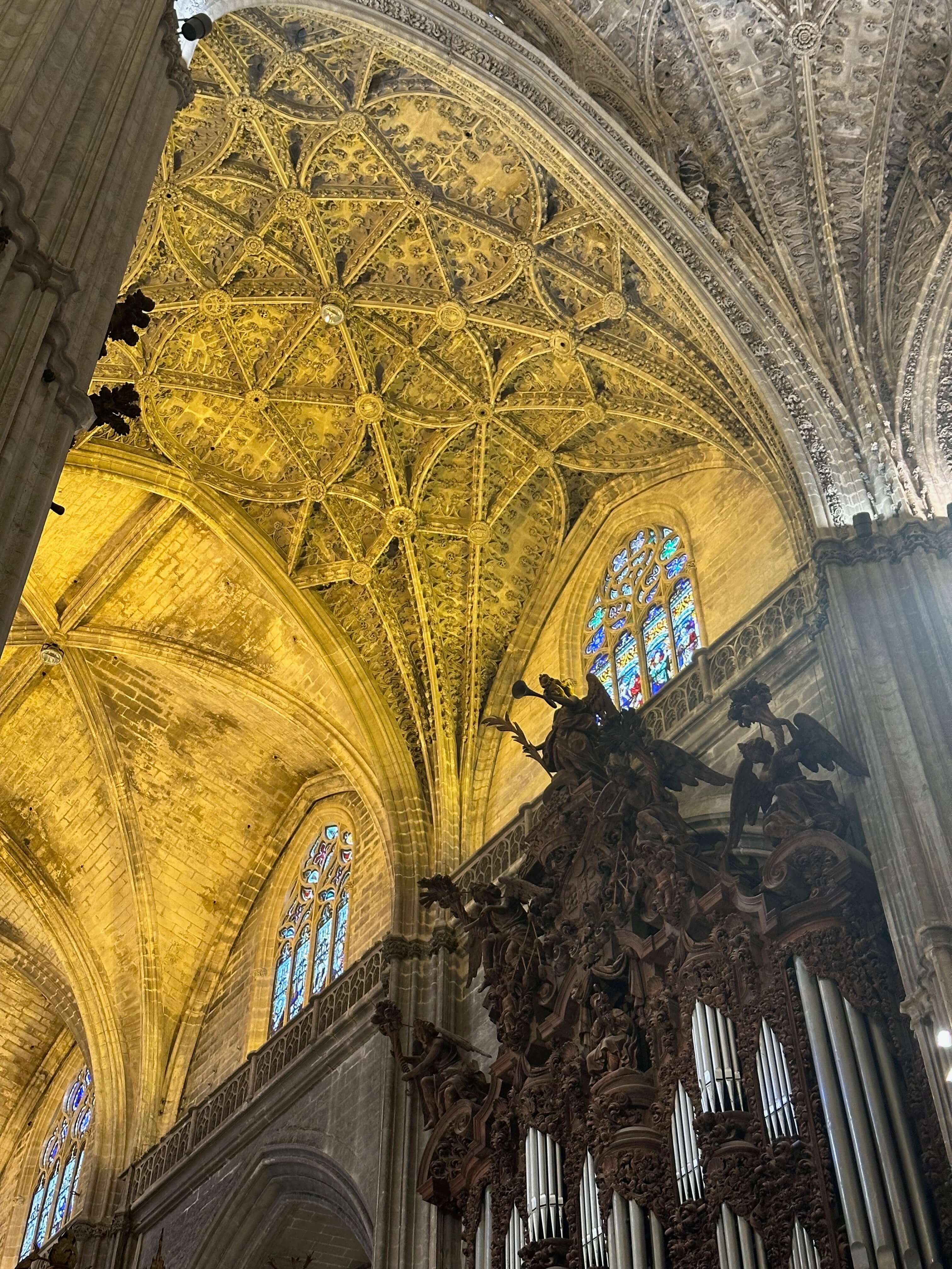 Vaulted ceiling and organ inside Seville Cathedral